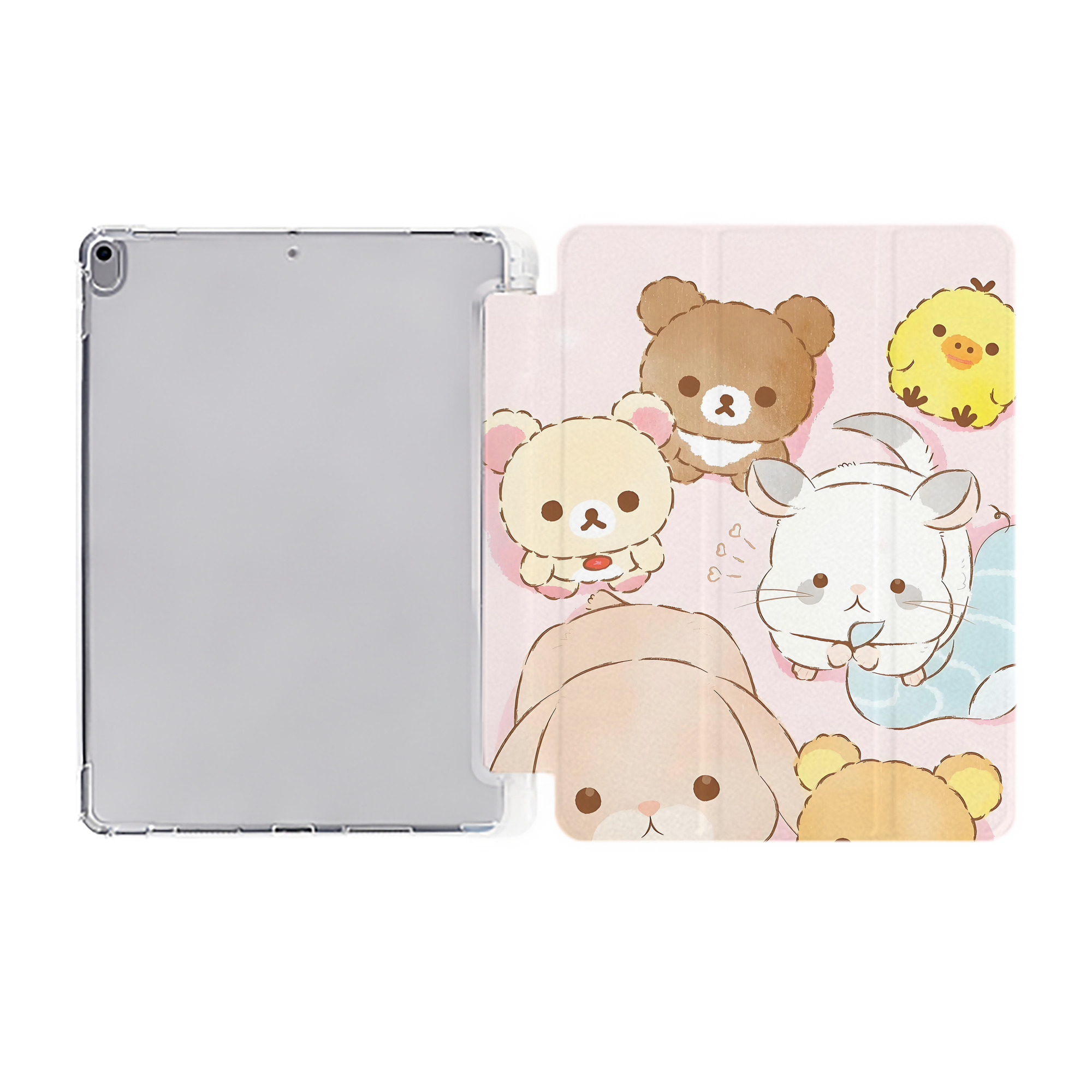 （画像用） リラックマ リラックマ キイロイトリ Rilakkuma Korilakkuma Kiiroitori IPad ケース ペン収納付き 三つ折りスタンド PUレザー×シリコン 対応機種9.5/10.5/10.9インチ